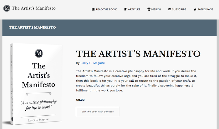 Manifesto Book Launch: The Artist's Manifesto Website Manifesto Book Launch Website Screenshot